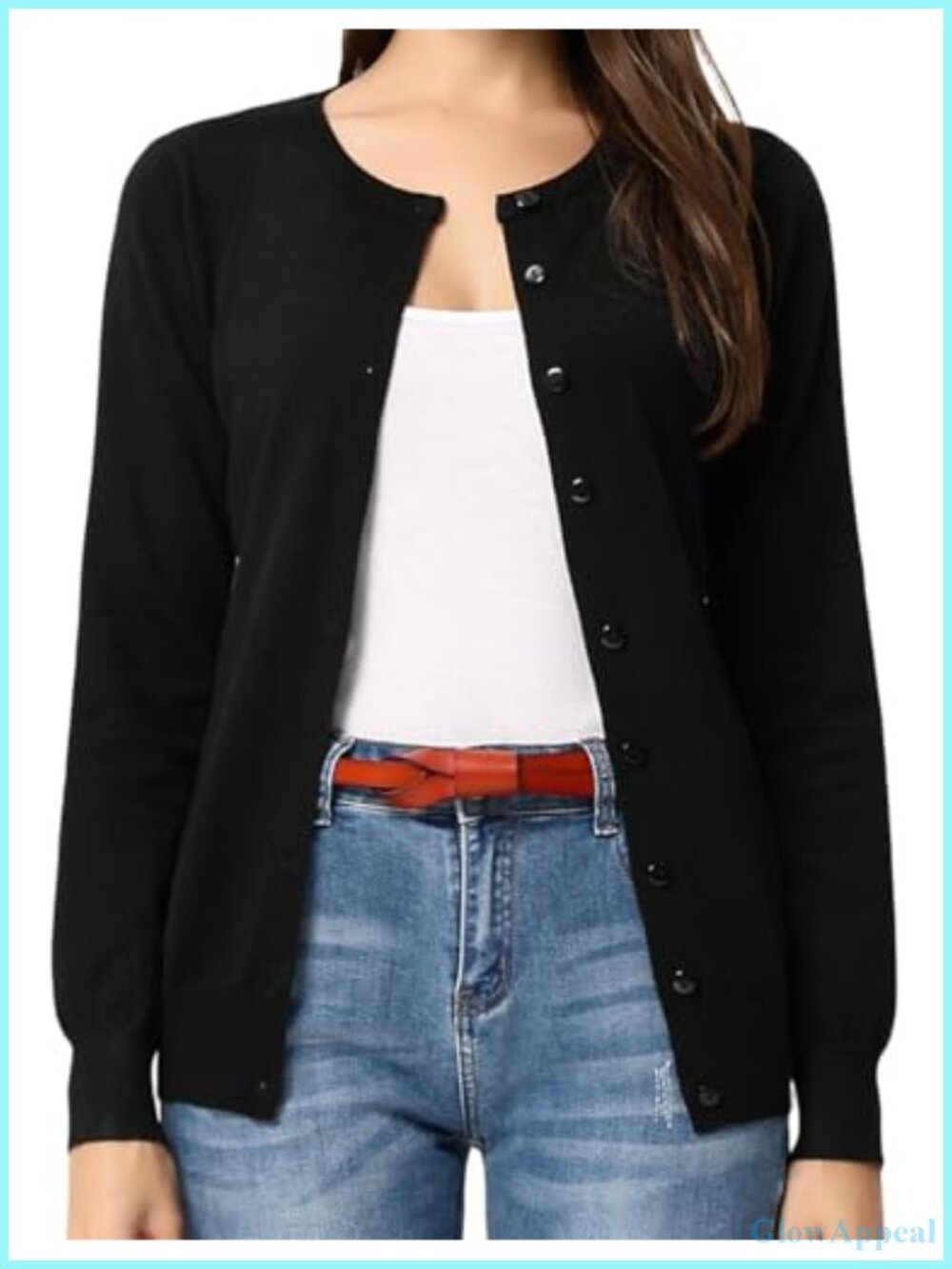 Long Sleeve Crew Neck Cardigan Button Front Knit for Women